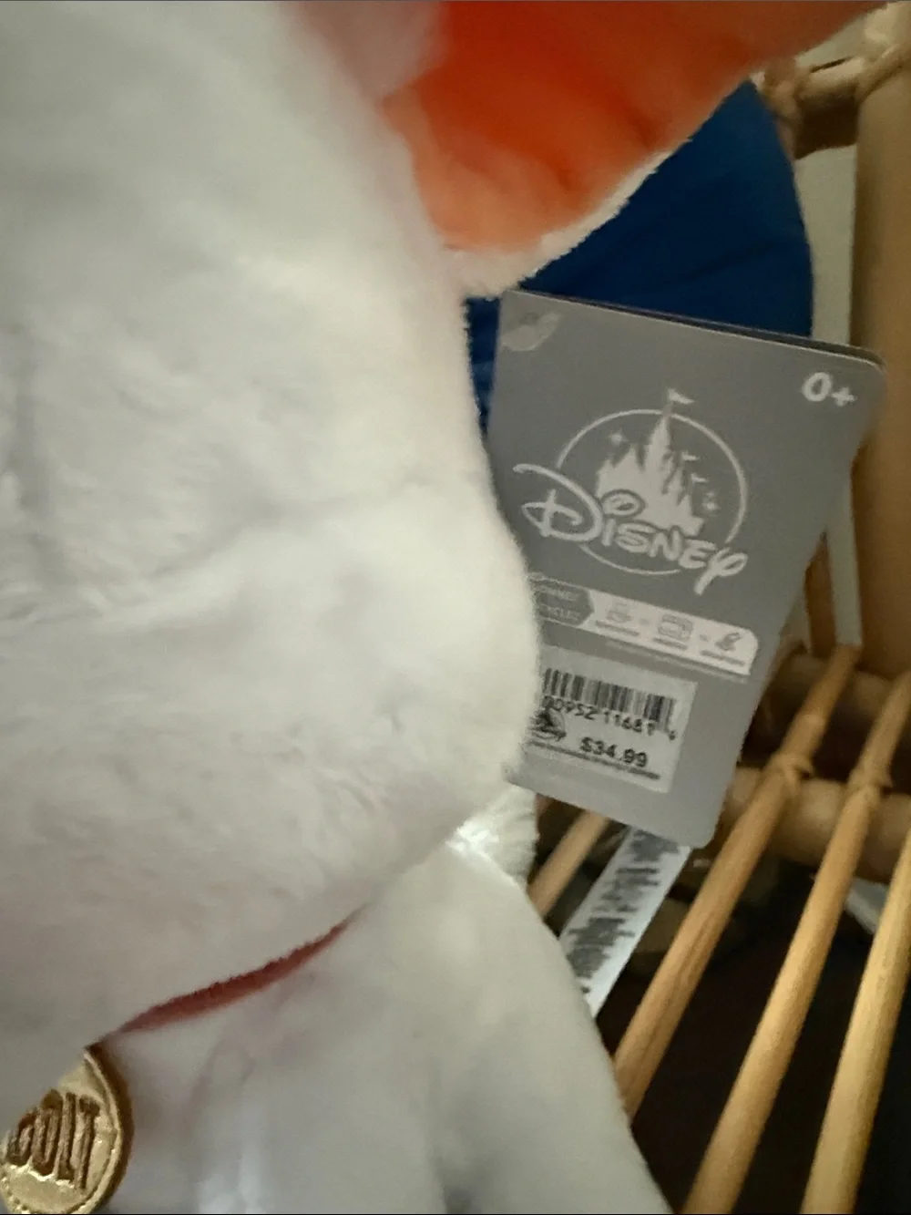 Disney White Bolt Plush Dog Toy with Peach Accents